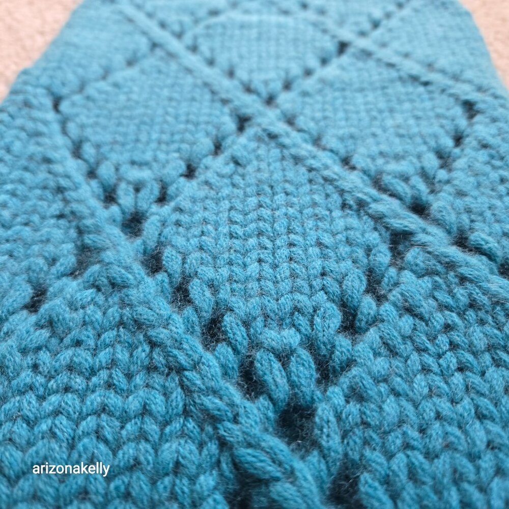 NWT Cashmere Knit Scarf Teal Blue Green Adrienne Vittadini Chunky Pointelle - Picture 5 of 9